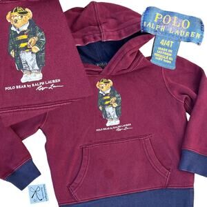 Polo Ralph Lauren Polo Bear Football Hoodie Sweatshirt Kids Sz 4/4T